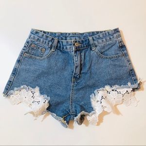 Lace Trim Jean Cutoff Shorts